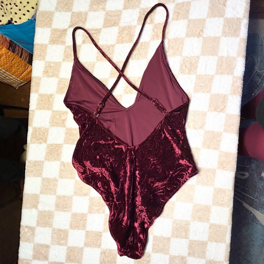 Forever 21 Burgundy Velvet One Piece swimsuit - Picture 3 of 7